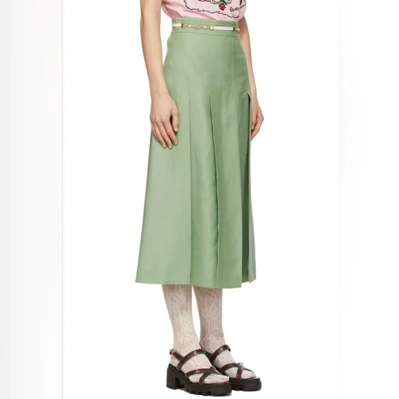 Gucci Green Viscose & Linen Pleated Skirt pre-owned size S - Picture 4 of 11